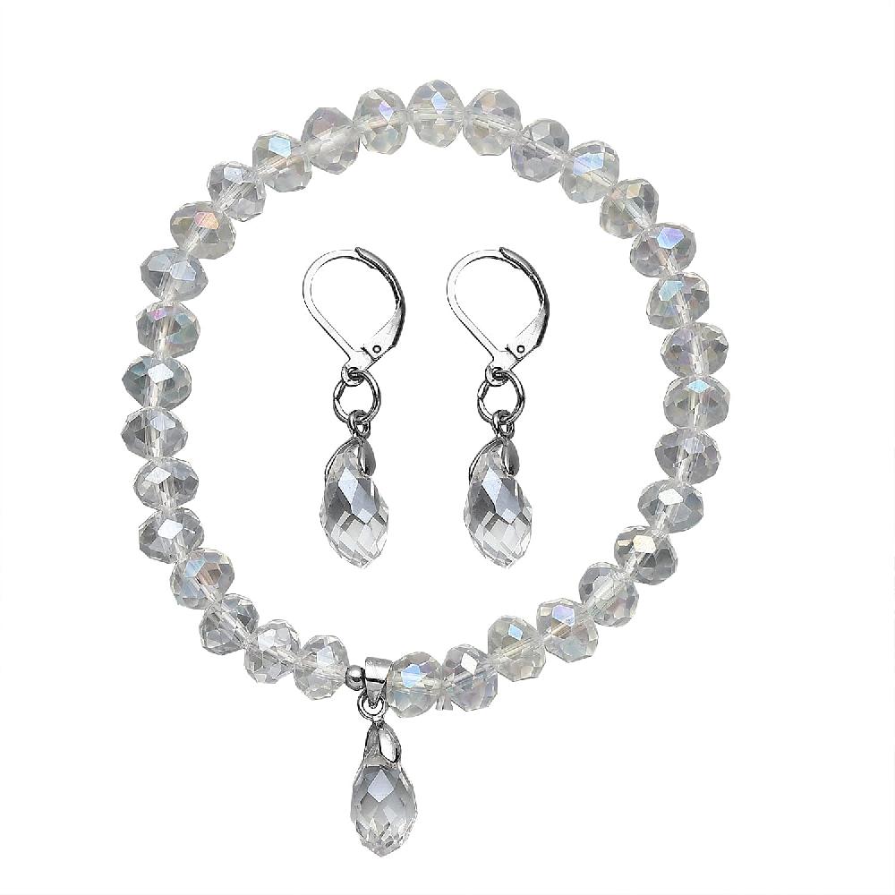 shop lc Simulated White Mystic Color Topaz Beaded Bracelet (7-7.5In) and Drop Earrings in Silvertone & Stainless Steel