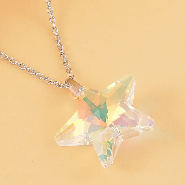 Shop Lc Simulated White Mystic Quartz Star Pendant In Rhodium Over Sterling Silver With Stainless Steel Necklace 20 Inches