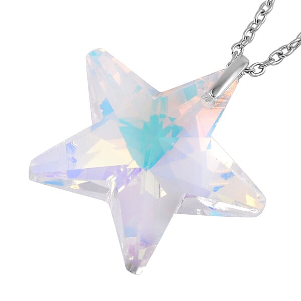 Shop Lc Simulated White Mystic Quartz Star Pendant In Rhodium Over Sterling Silver With Stainless Steel Necklace 20 Inches