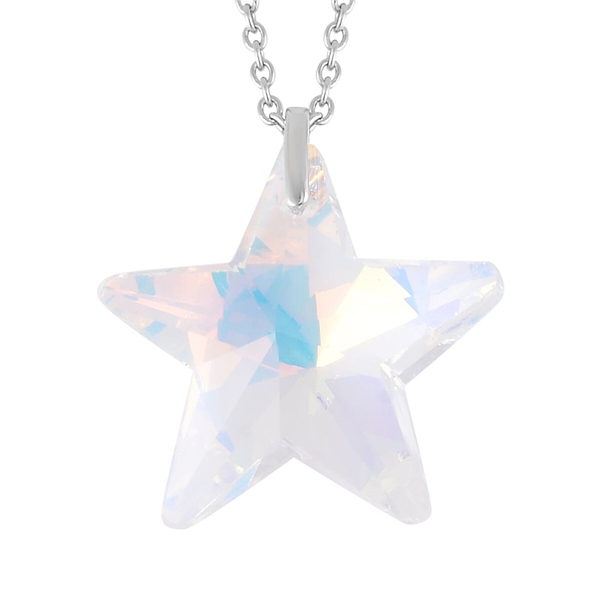 shop lc Simulated White Mystic Quartz Star Pendant in Rhodium Over Sterling Silver with Stainless Steel Necklace 20 Inches