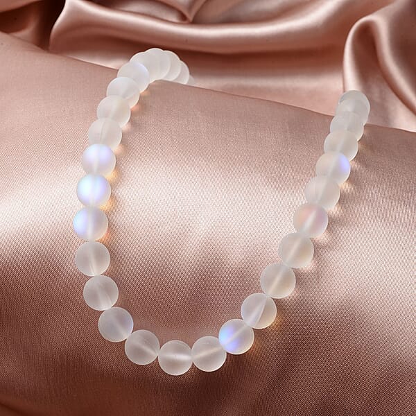 Shop Lc Simulated White Mystic Topaz Bead Necklace Silvertone Bead Jewelry For Women Unique Gifts For Women Women's Necklace With Magnetic Clasp 20 Inches