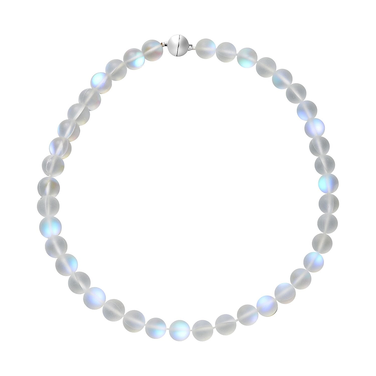 shop lc Simulated White Mystic Topaz Bead Necklace Silvertone Bead Jewelry For Women Unique Gifts For Women Women's Necklace With Magnetic Clasp 20 Inches