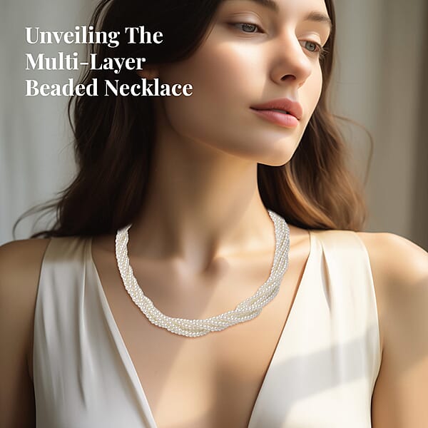 Shop Lc Simulated White Pearl Multi Row Twisted Necklace In Goldtone 23 Inches