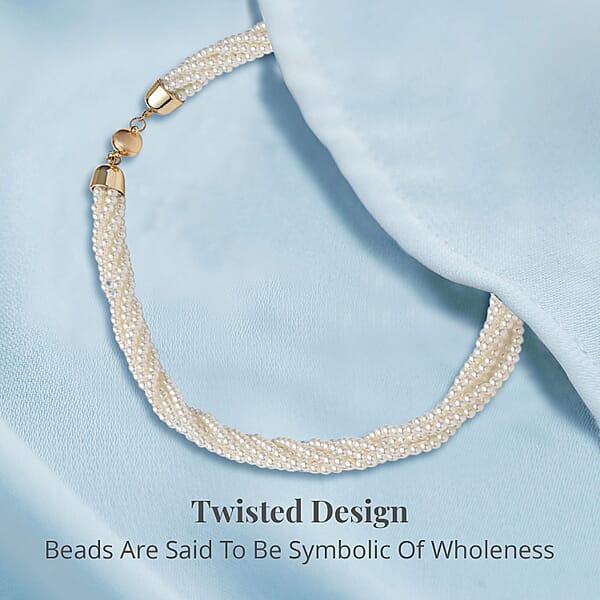 Shop Lc Simulated White Pearl Multi Row Twisted Necklace In Goldtone 23 Inches