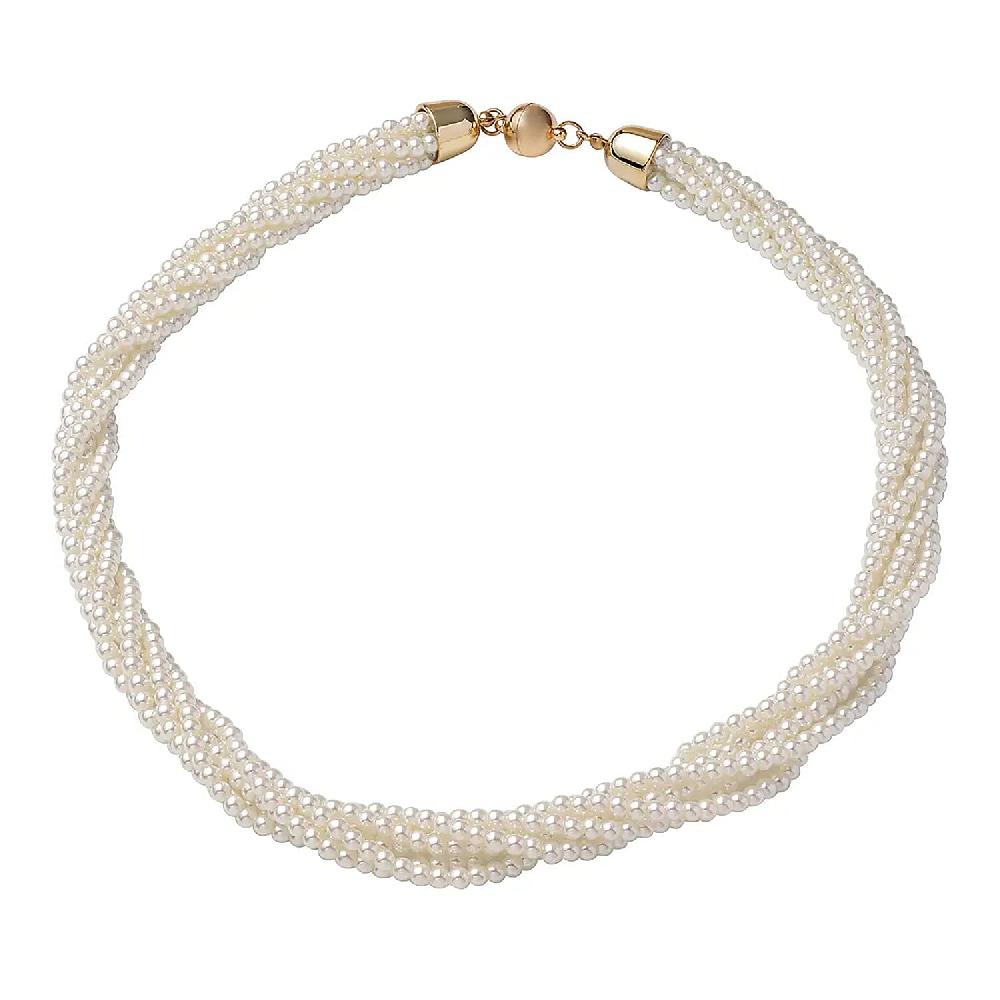 shop lc Simulated White Pearl Multi Row Twisted Necklace in Goldtone 23 Inches