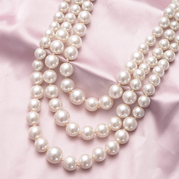 Shop Lc Simulated White Pearl Triple Row Necklace 23-27 Inches In Silvertone