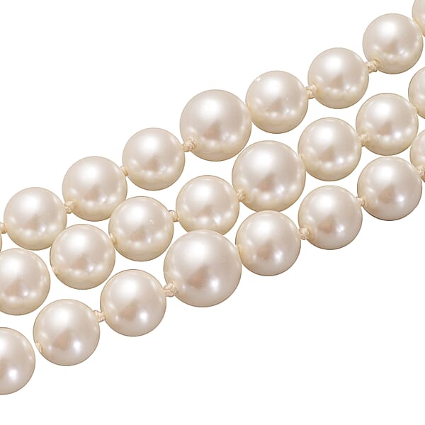 Shop Lc Simulated White Pearl Triple Row Necklace 23-27 Inches In Silvertone