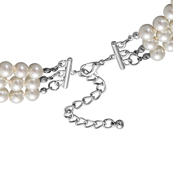 Shop Lc Simulated White Pearl Triple Row Necklace 23-27 Inches In Silvertone