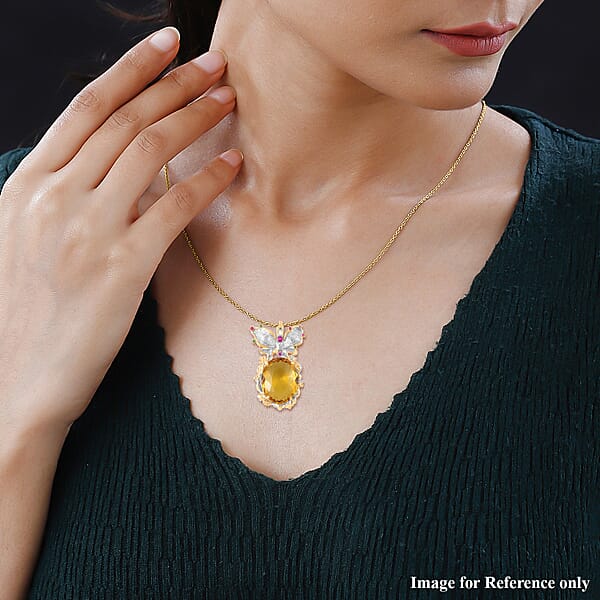 Shop Lc Simulated Yellow Sapphire Simulated Multi Color Diamond Pendant Necklace In Goldtone And ION Plated YG Stainless Steel 20 Inches Tarnish-Free Waterproof Sweat Proof Jewelry