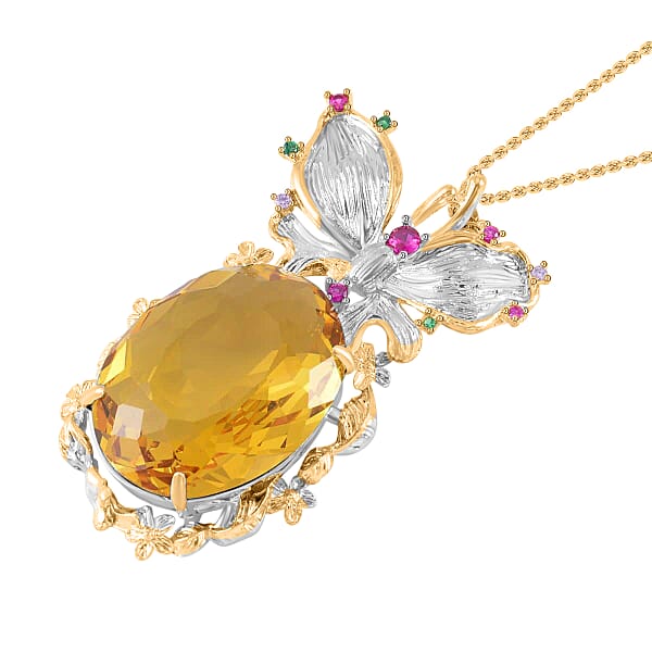 Shop Lc Simulated Yellow Sapphire Simulated Multi Color Diamond Pendant Necklace In Goldtone And ION Plated YG Stainless Steel 20 Inches Tarnish-Free Waterproof Sweat Proof Jewelry