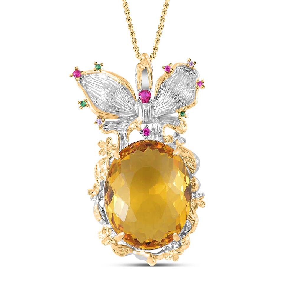 shop lc Simulated Yellow Sapphire Simulated Multi Color Diamond Pendant Necklace in Goldtone and ION Plated YG Stainless Steel 20 Inches Tarnish-Free Waterproof Sweat Proof Jewelry