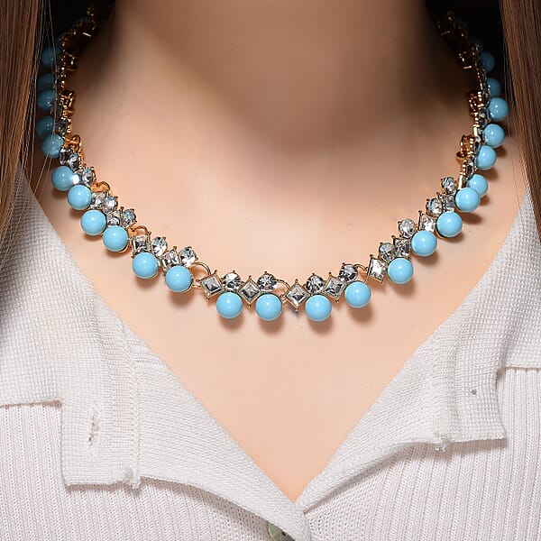 Shop Lc Sleeping Beauty Color Shell Pearl And Austrian Crystal Necklace In Goldtone 18-20 Inches