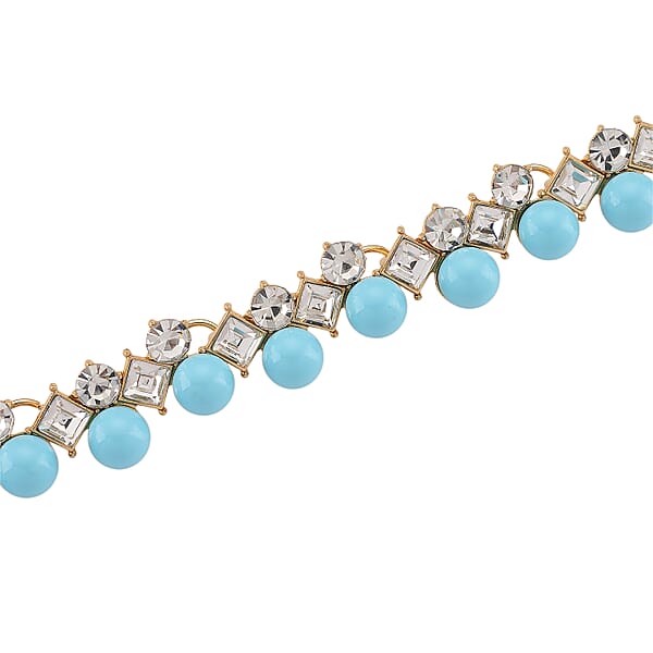 Shop Lc Sleeping Beauty Color Shell Pearl And Austrian Crystal Necklace In Goldtone 18-20 Inches