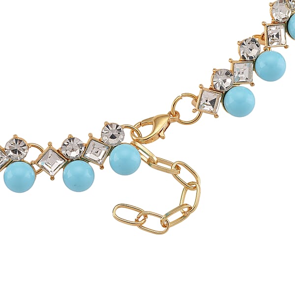 Shop Lc Sleeping Beauty Color Shell Pearl And Austrian Crystal Necklace In Goldtone 18-20 Inches