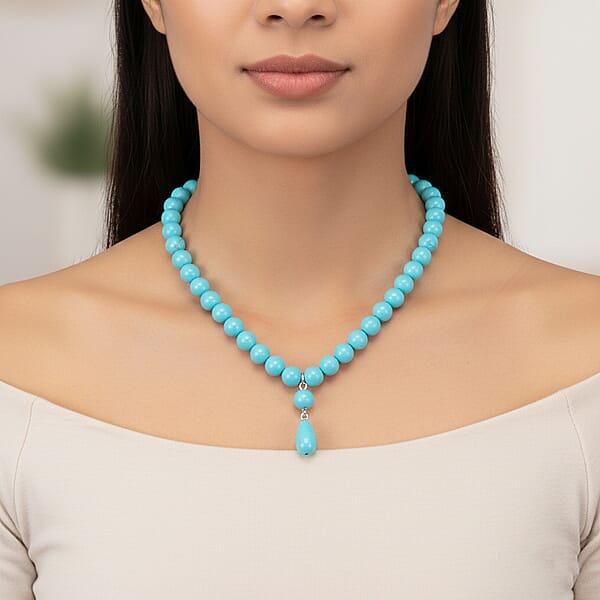 Shop Lc Sleeping Beauty Color Shell Pearl Drop Necklace In Stainless Steel 20 Inches