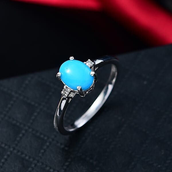 Shop Lc Sleeping Beauty Turquoise Lab Grown Diamond Blue Empress Ring In Rhodium Over Sterling Silver 1.10 Ctw