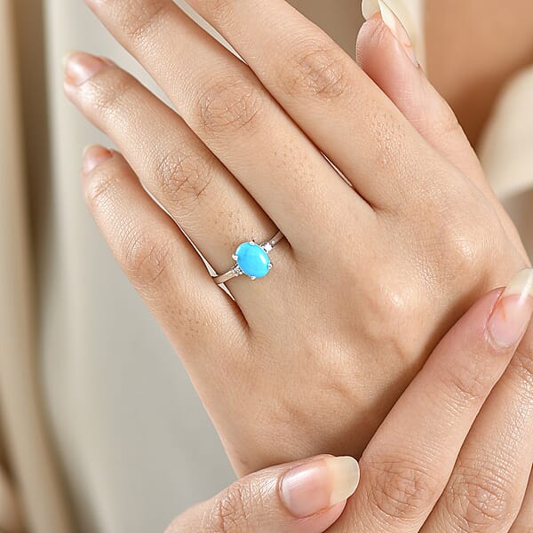 Shop Lc Sleeping Beauty Turquoise Lab Grown Diamond Blue Empress Ring In Rhodium Over Sterling Silver 1.10 Ctw