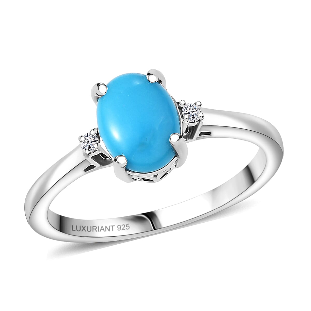 shop lc Sleeping Beauty Turquoise Lab Grown Diamond Blue Empress Ring in Rhodium Over Sterling Silver 1.10 ctw