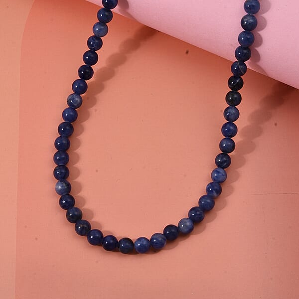 Shop Lc Sodalite Beaded Necklace With Magnetic Lock In Sterling Silver 140.00 Ctw (18 Inches)