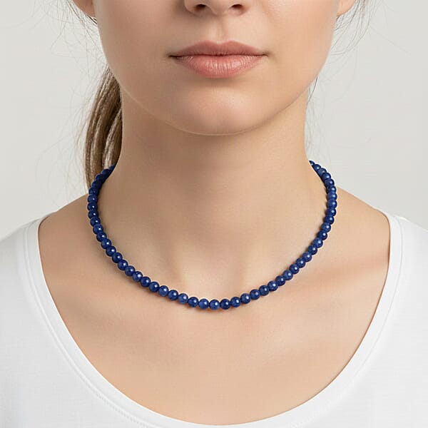 Shop Lc Sodalite Beaded Necklace With Magnetic Lock In Sterling Silver 140.00 Ctw (18 Inches)