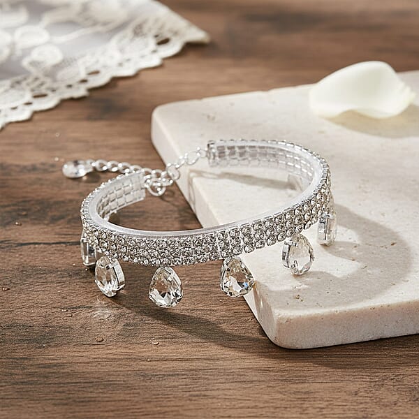 Shop Lc Sparkling Austrian Crystal Dripping Bracelet In Silvertone (7.50-9.50In)