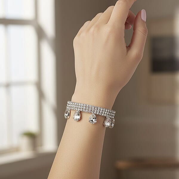 Shop Lc Sparkling Austrian Crystal Dripping Bracelet In Silvertone (7.50-9.50In)
