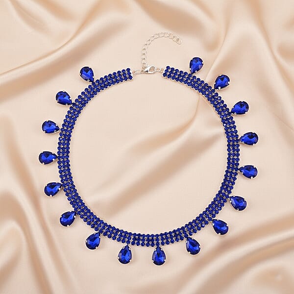 Shop Lc Sparkling Blue Austrian Crystal Dripping Necklace (16-19 Inches) In Silvertone
