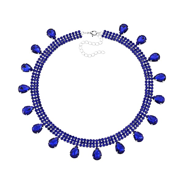 Shop Lc Sparkling Blue Austrian Crystal Dripping Necklace (16-19 Inches) In Silvertone