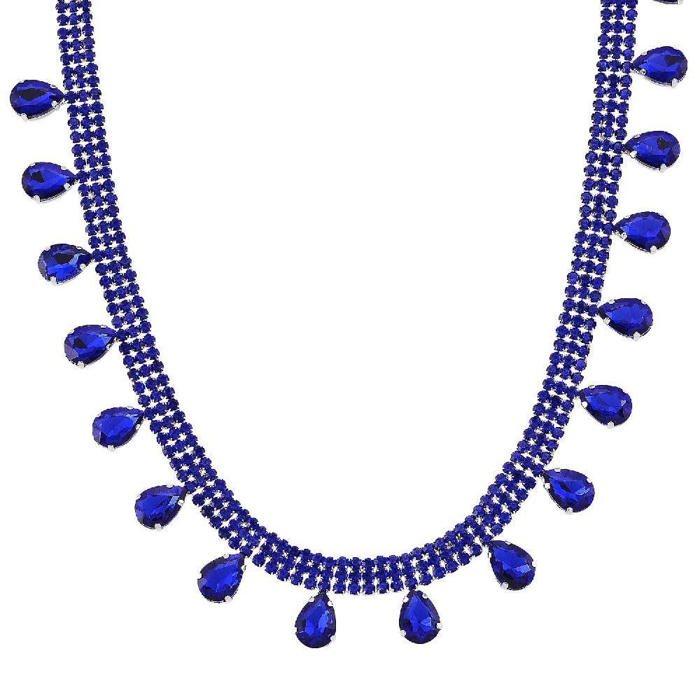 shop lc Sparkling Blue Austrian Crystal Dripping Necklace (16-19 Inches) in Silvertone