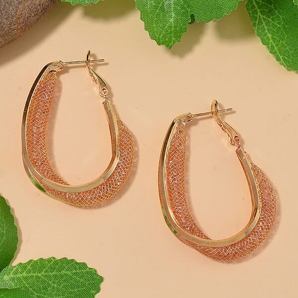Shop Lc Sparkly Champagne Austrian Crystal Infinity Inside Out Hoop Earrings In Rosetone