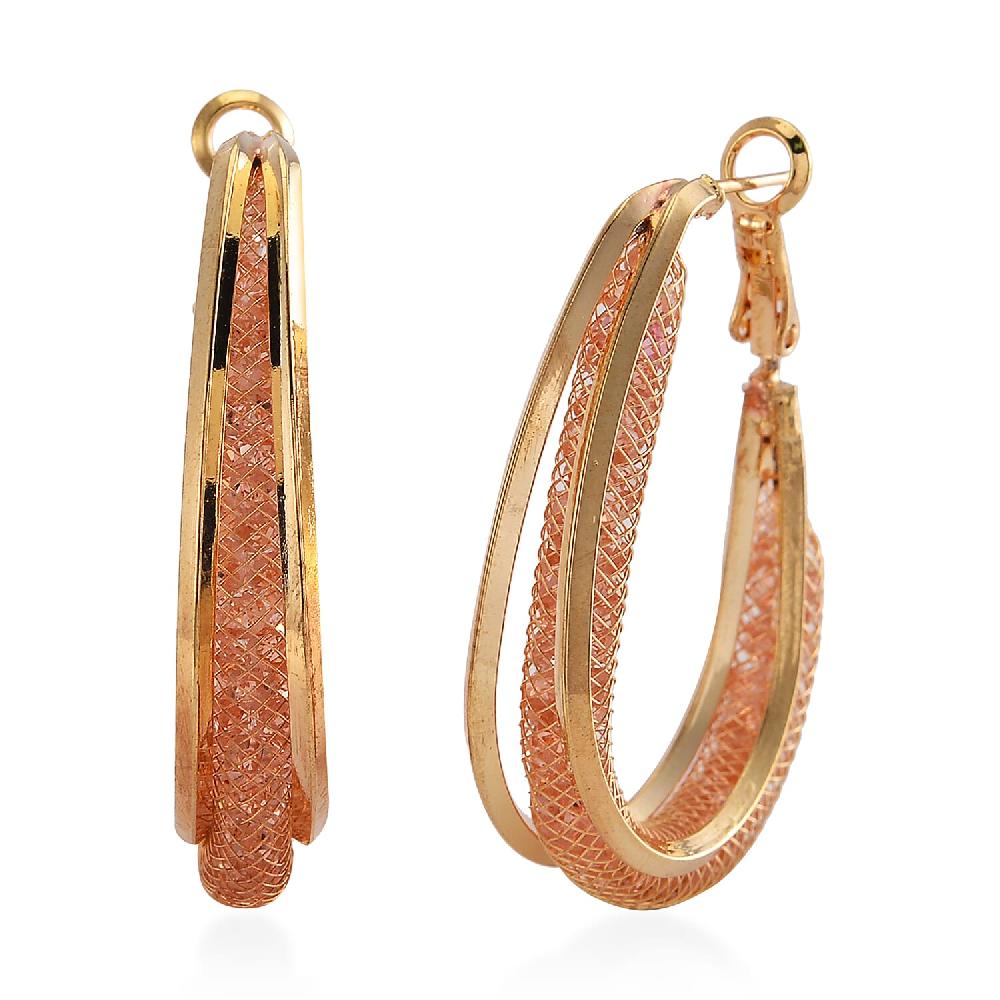 shop lc Sparkly Champagne Austrian Crystal Infinity Inside Out Hoop Earrings in Rosetone