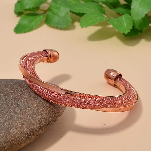 Shop Lc Sparkly Pink Austrian Crystal Infinity Cuff Bracelet In Rosetone (Size 7.00 In)