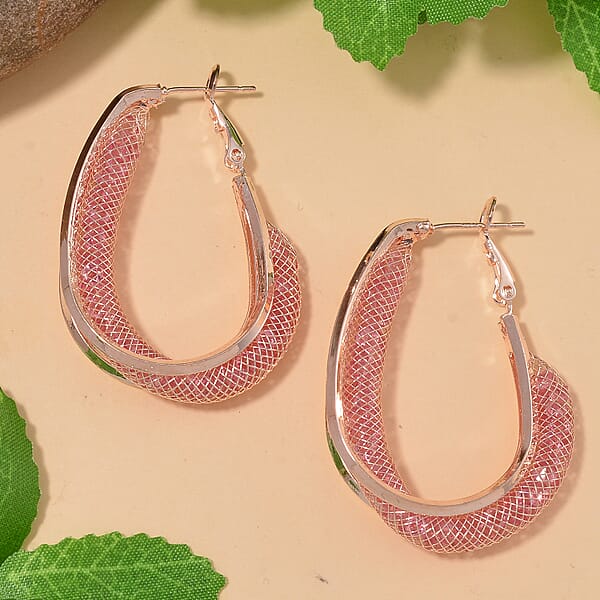 Shop Lc Sparkly Pink Austrian Crystal Infinity Inside Out Hoop Earrings In Rosetone