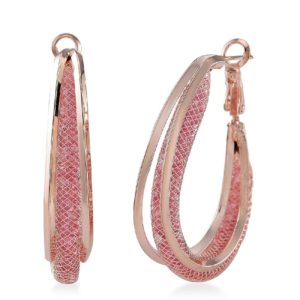 shop lc Sparkly Pink Austrian Crystal Infinity Inside Out Hoop Earrings in Rosetone