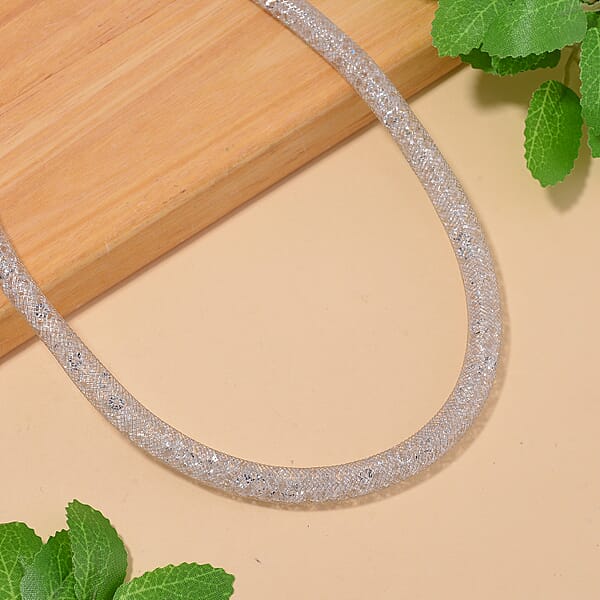 Shop Lc Sparkly White Austrian Crystal Infinity Necklace In Silvertone (20-22 Inches)