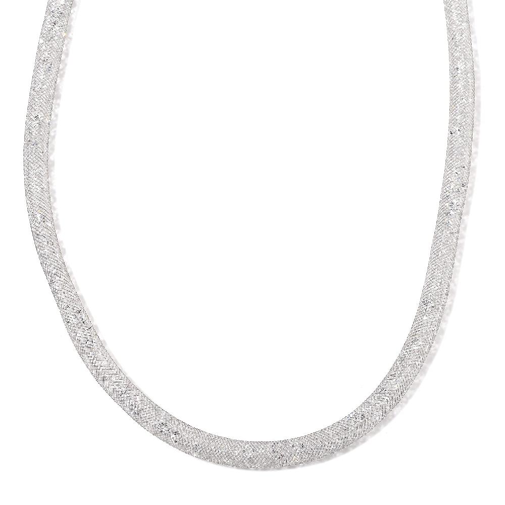 shop lc Sparkly White Austrian Crystal Infinity Necklace in Silvertone (20-22 Inches)