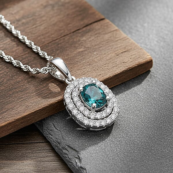 Shop Lc SPECIAL EDITION Certified & Appraised Luxoro 10K White Gold AAA Pirineu Lagoon Tourmaline Diamond (I2) (0.37 Cts) Pendant Necklace (18 Inches) 1.14 Ctw