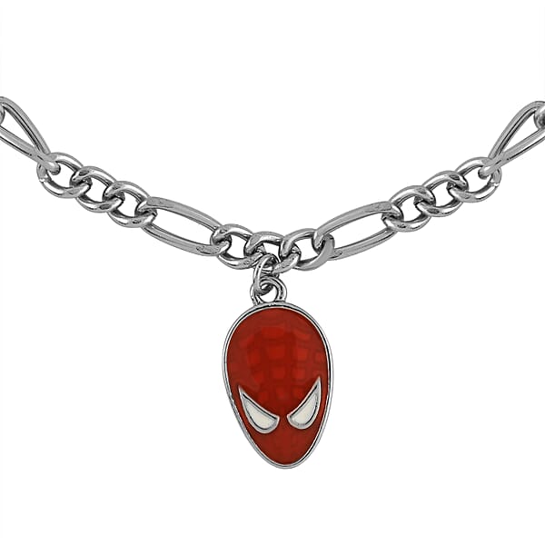 Shop Lc Spider-Man Figaro Red Enamel Face Bracelet In Silvertone (7.00 In)