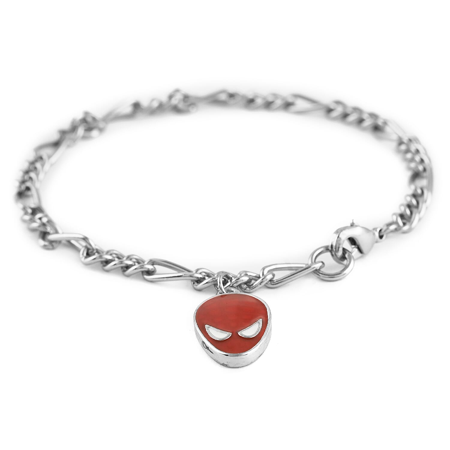 shop lc Spider-Man Figaro Red Enamel Face Bracelet in Silvertone (7.00 In)