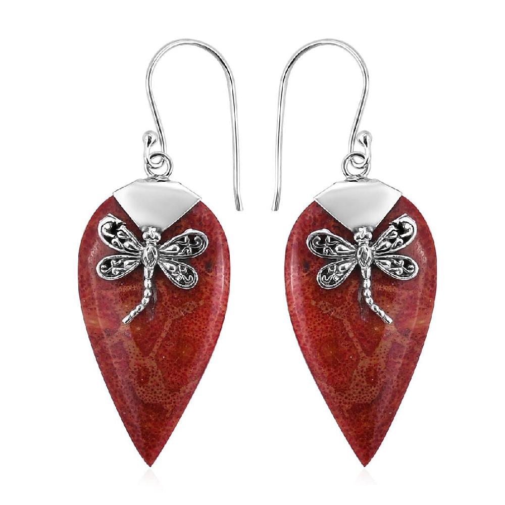 shop lc Sponge Coral Dangle Earrings in Sterling Silver Drop Silver Earrings Beach Fashion Jewelry