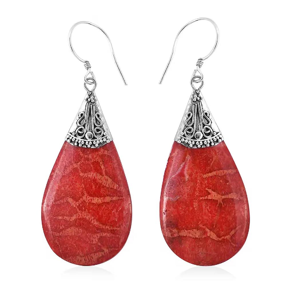 shop lc Sponge Coral Drop Earrings in Sterling Silver Dangle Earrings in 925 Sterling Silver Boho Earrings for Women