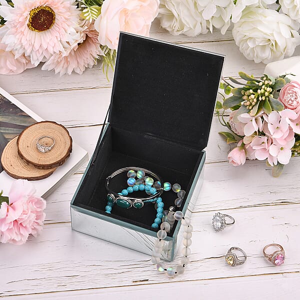 Shop Lc Square Glass Jewelry Box With Blue And Purple Crystal Floral On Top