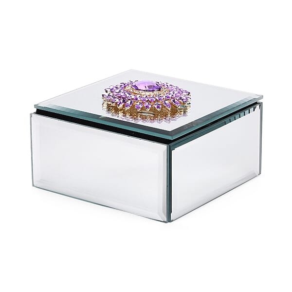Shop Lc Square Glass Jewelry Box With Blue And Purple Crystal Floral On Top