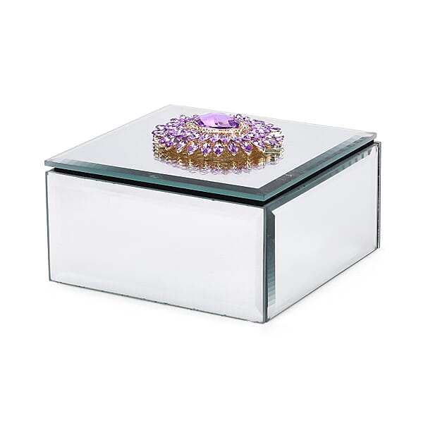 Shop Lc Square Glass Jewelry Box With Blue And Purple Crystal Floral On Top