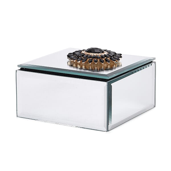 Shop Lc Square Glass Jewelry Box With Silver And Black Crystal Floral On Top