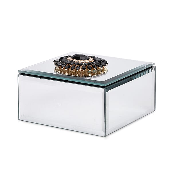 Shop Lc Square Glass Jewelry Box With Silver And Black Crystal Floral On Top