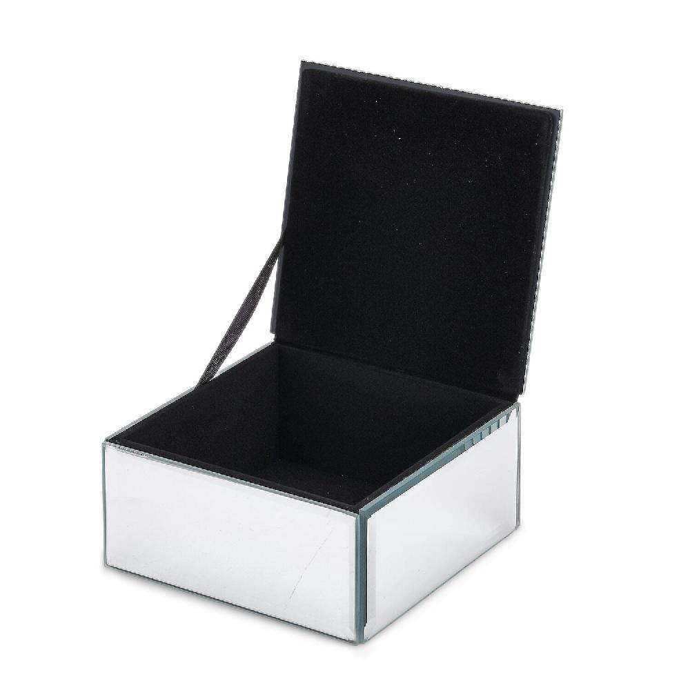 shop lc Square Glass Jewelry Box with Silver and Black Crystal Floral on Top