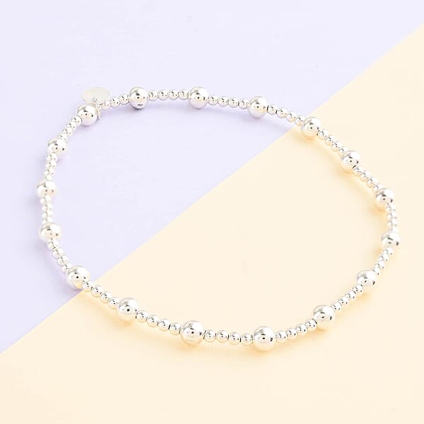 Shop Lc Station Beaded Stretch Bracelet In Sterling Silver 3.50 Grams