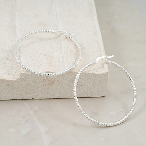 Shop Lc Sterling Silver 40mmx2mm Groove Textured Hoop Earrings 4 Grams