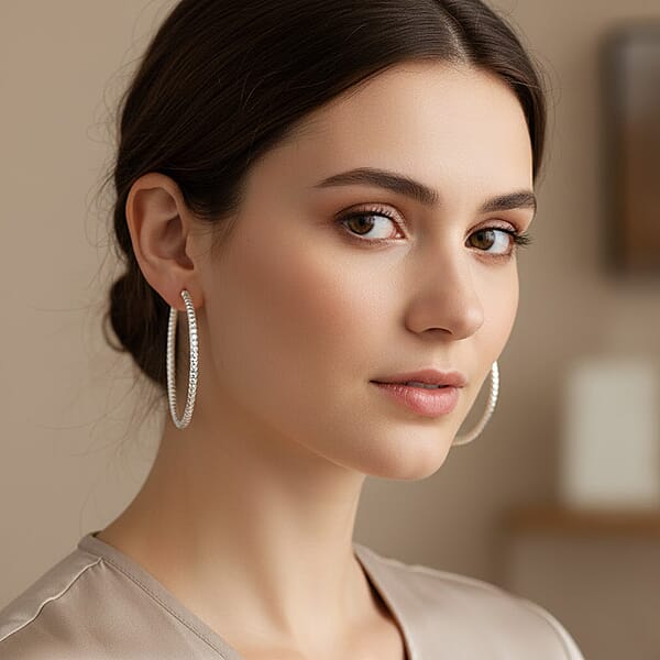 Shop Lc Sterling Silver 40mmx2mm Groove Textured Hoop Earrings 4 Grams